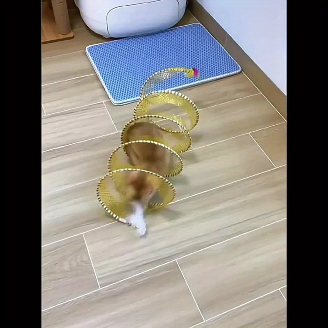 Deux tunnels pour chats en forme de ressort, pliables pour le divertissement et le jeu, tunnel spirale de chasse, équipés de jouets en plume et de souris, adaptés aux chatons, jouets d'intérieur pour chats. – Image 12