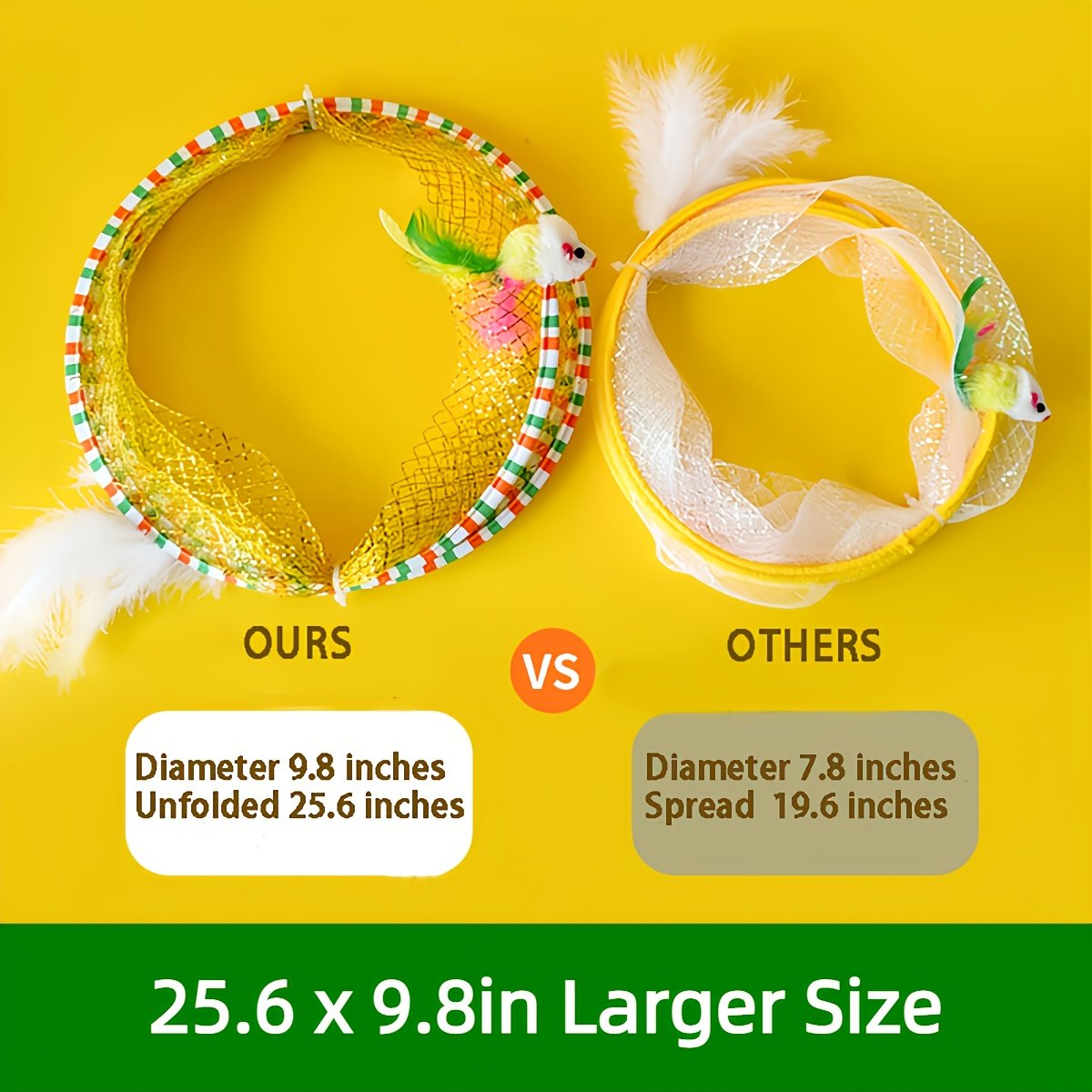 Deux tunnels pour chats en forme de ressort, pliables pour le divertissement et le jeu, tunnel spirale de chasse, équipés de jouets en plume et de souris, adaptés aux chatons, jouets d'intérieur pour chats. – Image 7