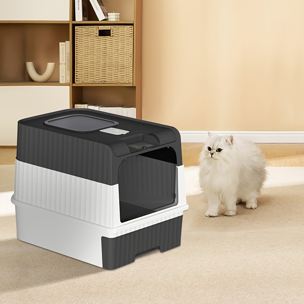 Bac à litière fermé pour chat avec pelle et couvercle | Plateau amovible, 49*37*35cm, Rectangulaire en PC