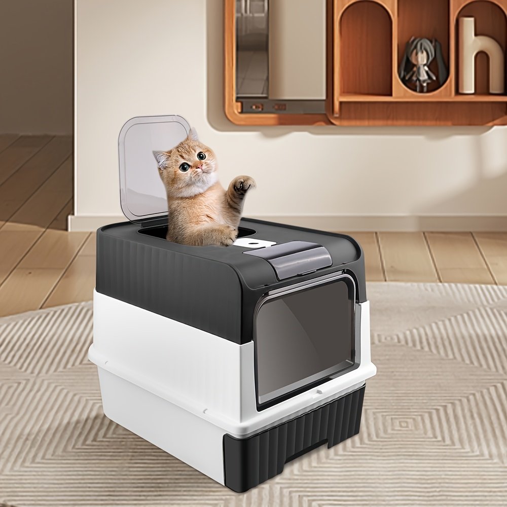 Bac à litière fermé pour chat avec pelle et couvercle | Plateau amovible, 49*37*35cm, Rectangulaire en PC – Image 4