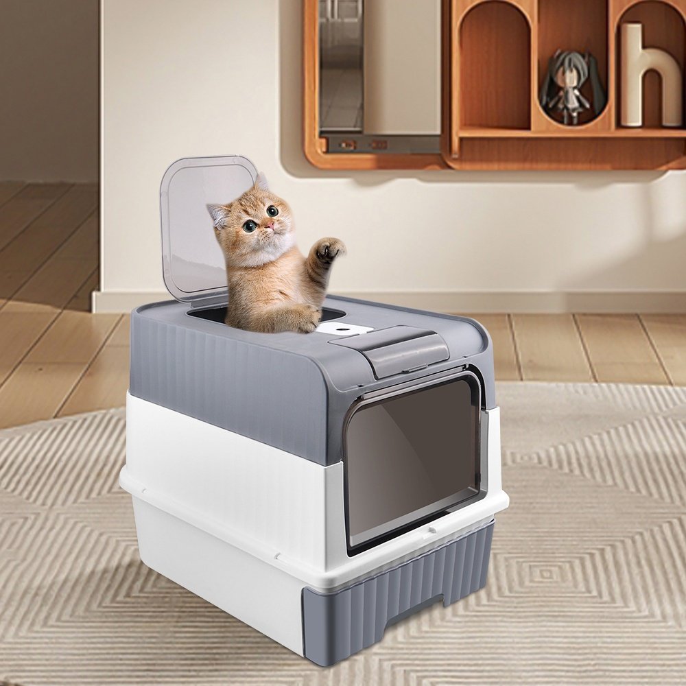 Bac à litière fermé pour chat avec pelle et couvercle | Plateau amovible, 49*37*35cm, Rectangulaire en PC – Image 6