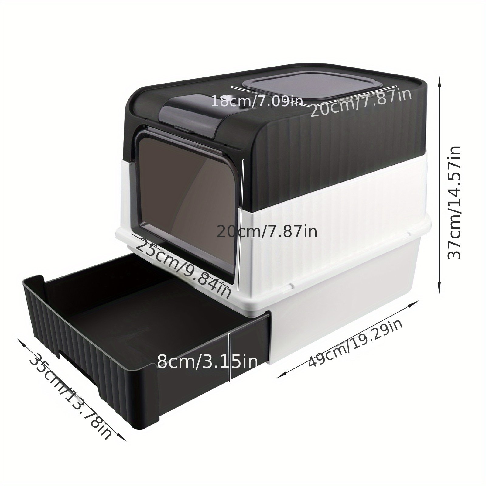 Bac à litière fermé pour chat avec pelle et couvercle | Plateau amovible, 49*37*35cm, Rectangulaire en PC – Image 2